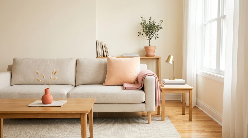 Tidy living room being prepped for a deep clean in the Triangle, NC